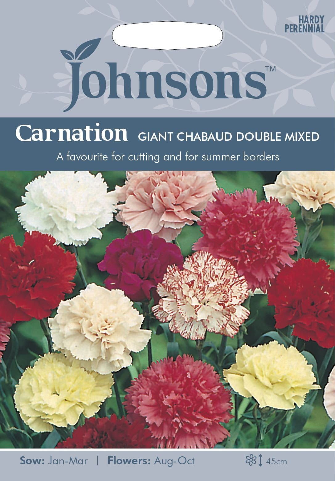 Johnsons Carnation Giant Chabaud Double Mixed 150 Seeds