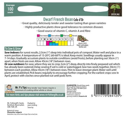 Mr Fothergills Dwarf French Bean Cala D'Or 100 Seeds