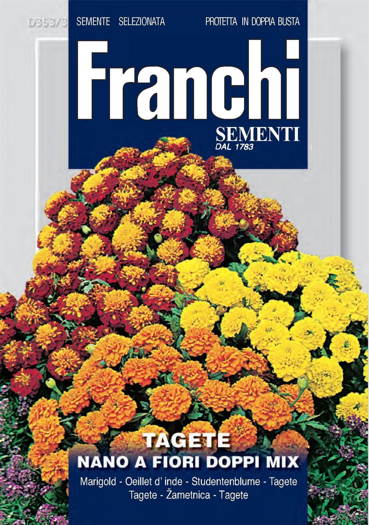 Franchi Seeds of Italy - Flower - FDBF_ 353-3 - Marigold - Tagete Dwarf A Fiori Doppi Mix - Seeds