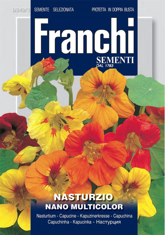 Franchi Seeds of Italy - Flower - FDBF_ 340-1 - Nasturtium Nano - Dwarf Multicolour - Seeds