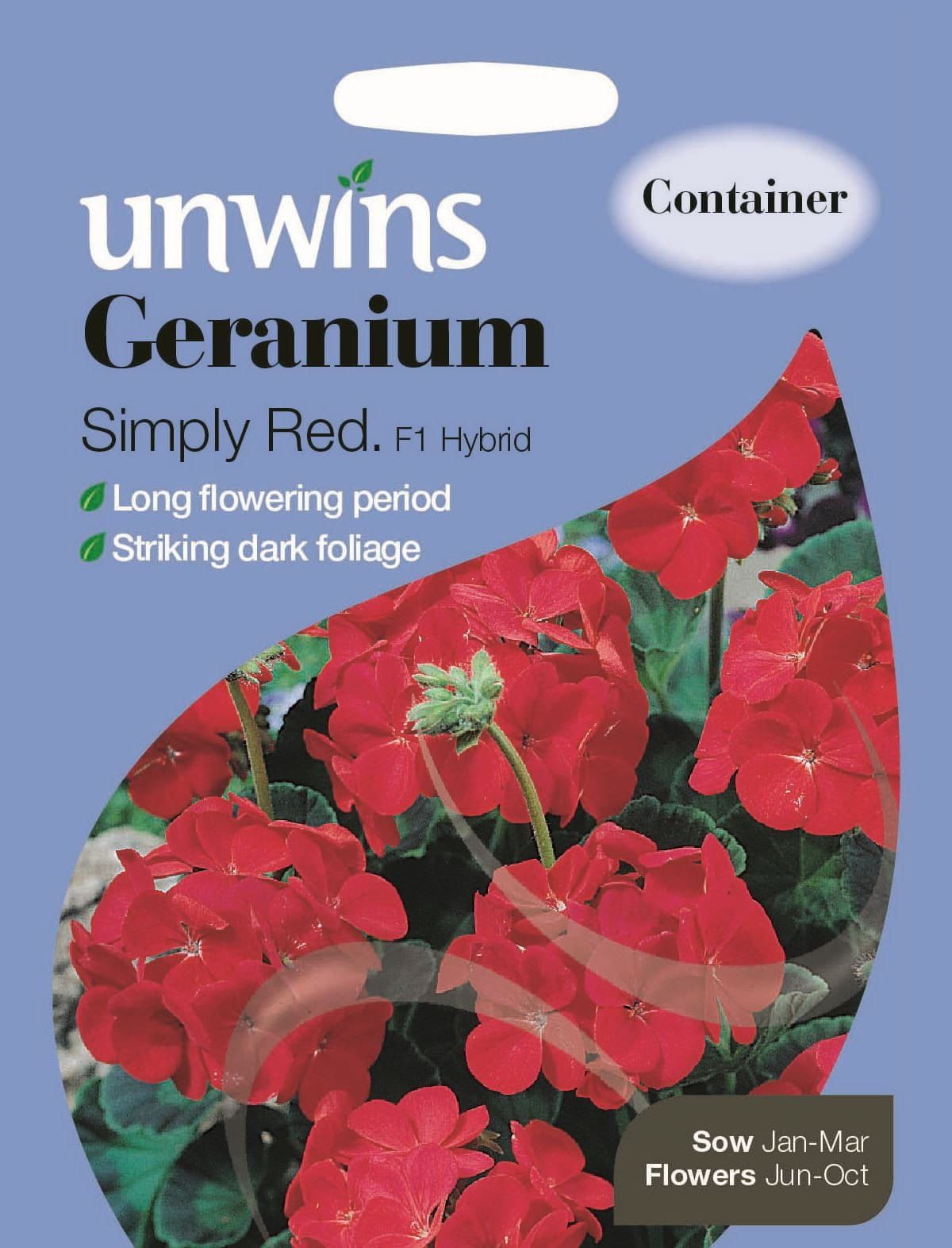 Unwins Geranium Simply Red F1 Hybrid 20 Seeds