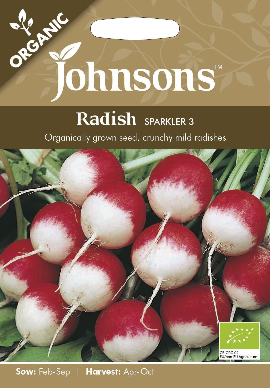 Johnsons Organic Vegetable Radish Sparkler 3 450 Seeds