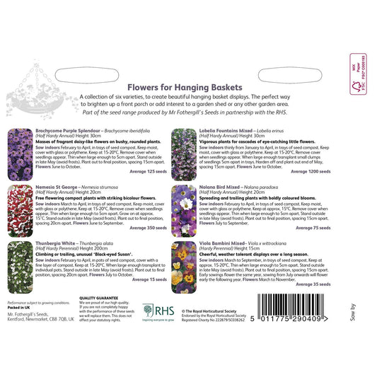 Mr Fothergills RHS Flowers For Hanging Baskets Collection - Seeds