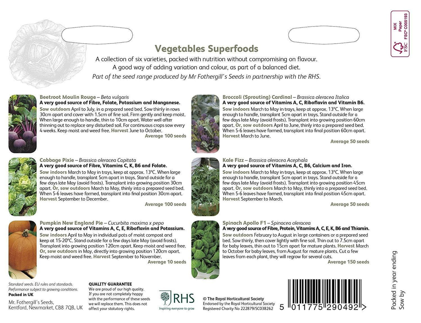 Mr Fothergills RHS Superfood Vegetables Collection - Seeds
