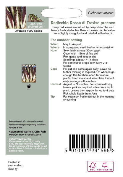 Johnsons Seeds Radicchio Rossa Di Treviso Precoce 1000 Seeds