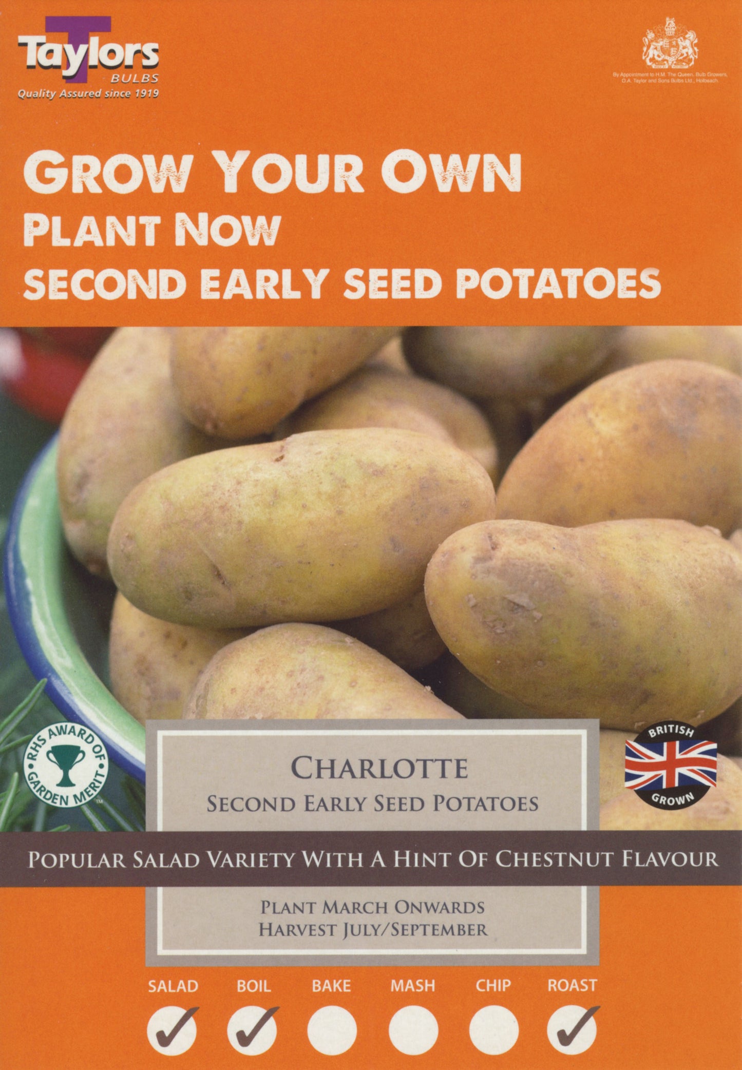 Seed Potatoes Charlotte 10 Tubers Second Earlies