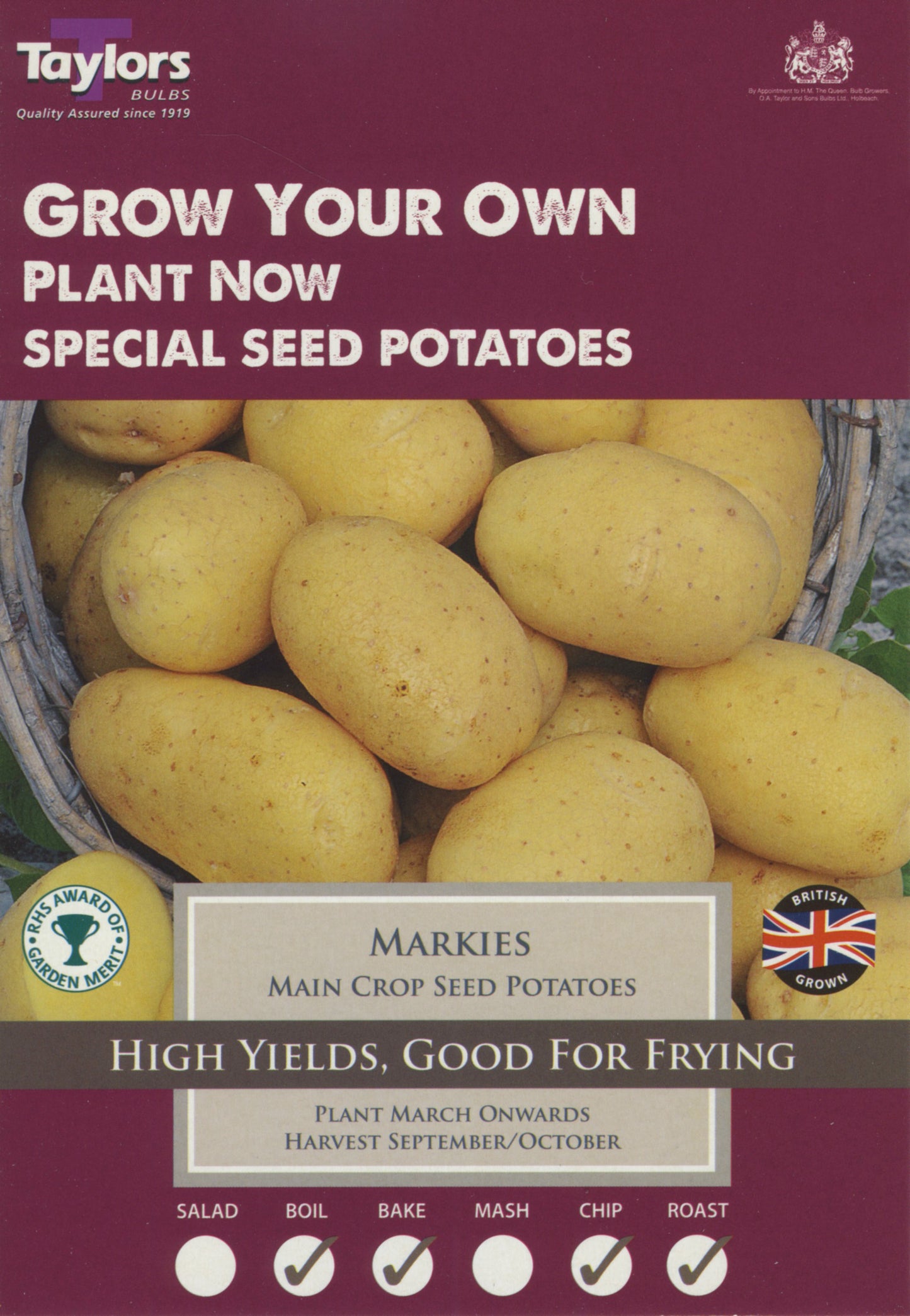 Taylors - Seed Potatoes - Markies - 10 Tubers - Main Crop