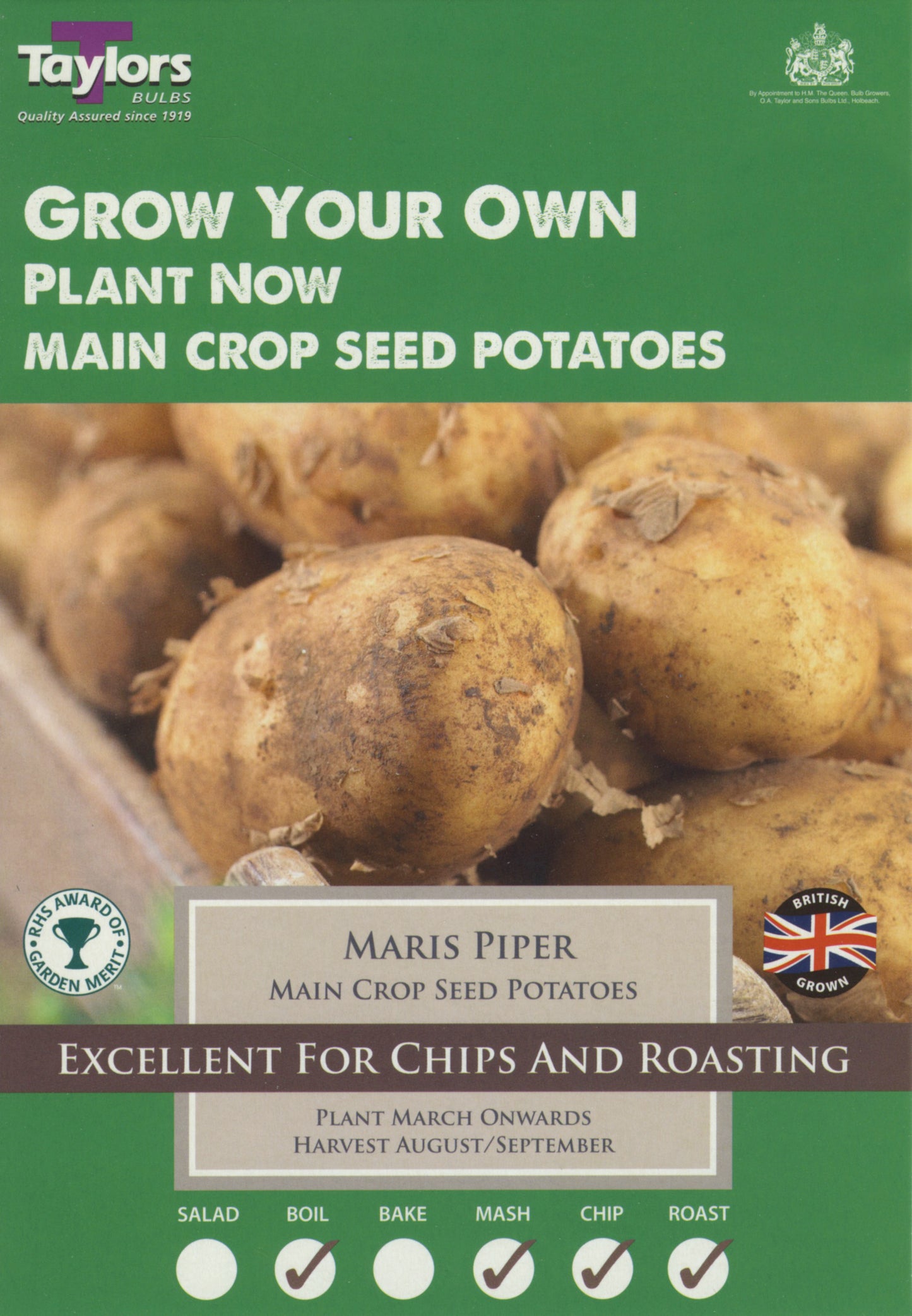 Taylors Seed Potatoes Maris Piper 10 Tubers Main Crop
