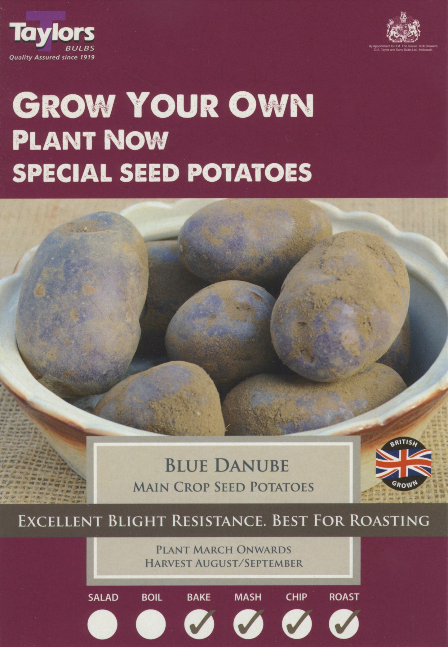 Taylors Seed Potatoes Blue Danube 8 Tubers Blight Resistant