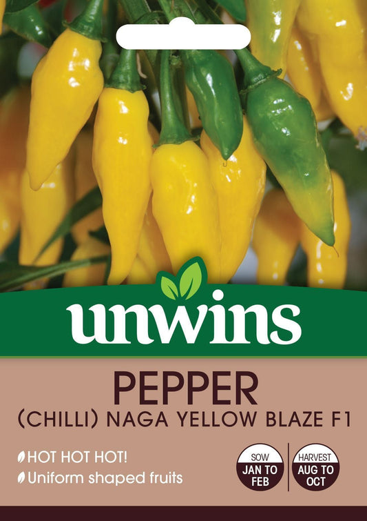 Unwins Pepper (Chilli) Naga Yellow Blaze F1 4 Seeds