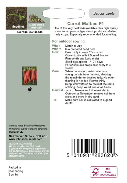 Johnsons Carrot Malbec F1 - 350 Seeds