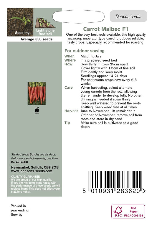 Johnsons Carrot Malbec F1 - 350 Seeds