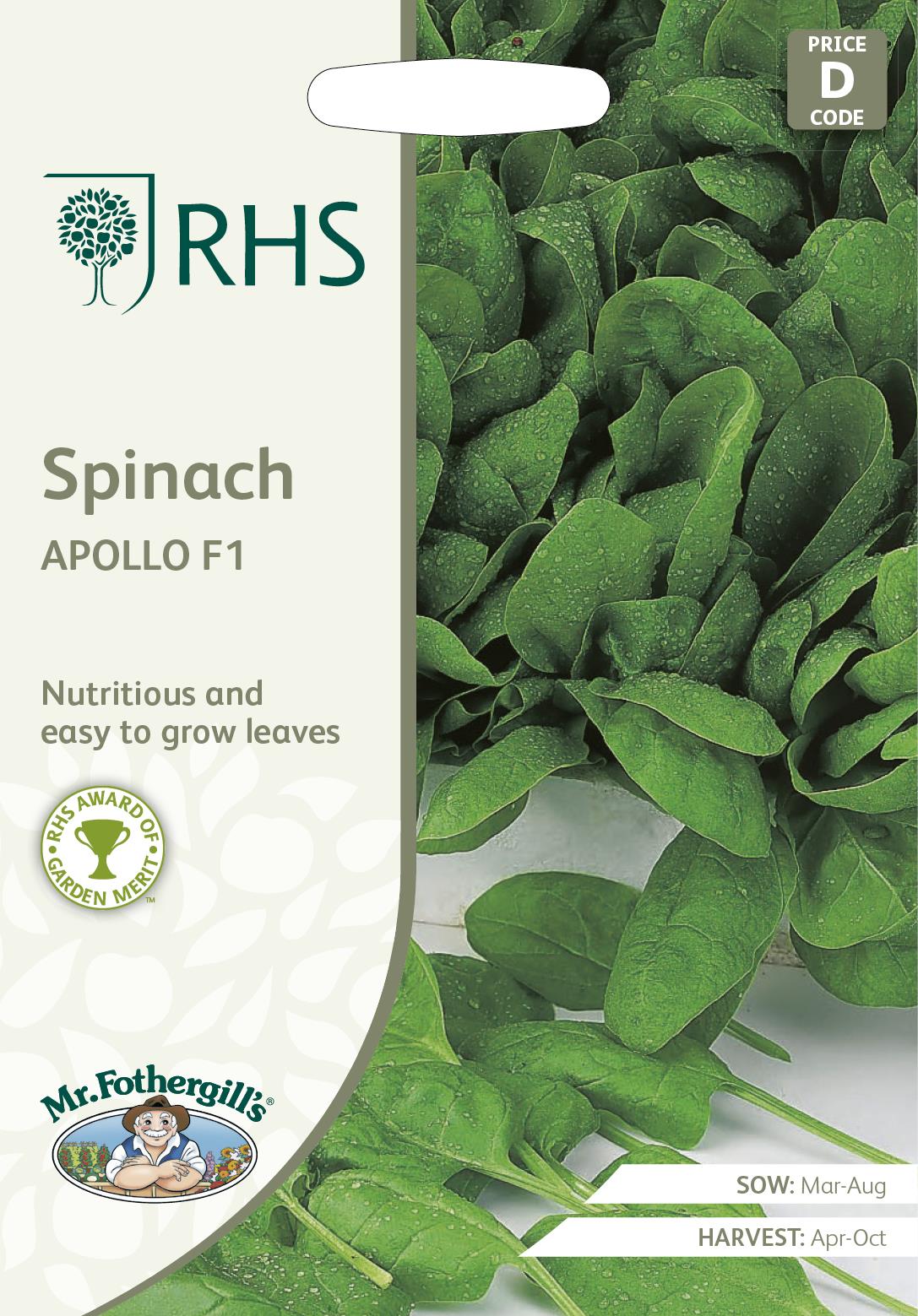 Mr Fothergills - RHS - Vegetable - Spinach - Apollo F1 - 300 Seeds