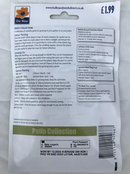De Ree - Patio Collection Seed 4 type Radish Lettuce Spinach Basil
