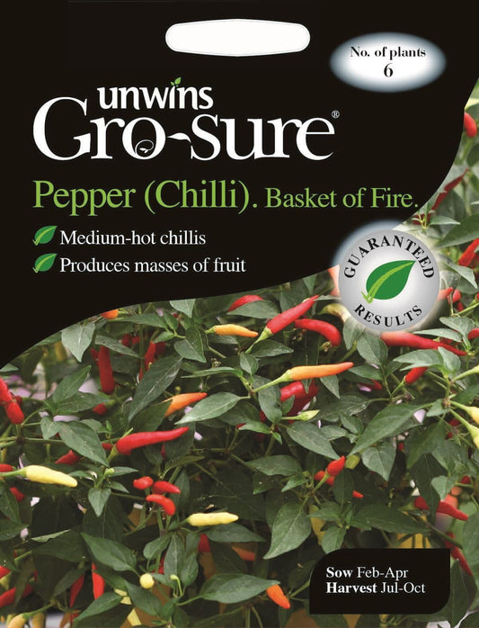 Unwins Pepper (Chilli) Basket of Fire F1 6 Seeds