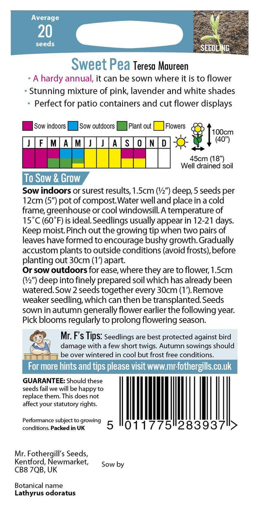 Mr Fothergills Sweet Pea Teresa Maureen 20 Seeds