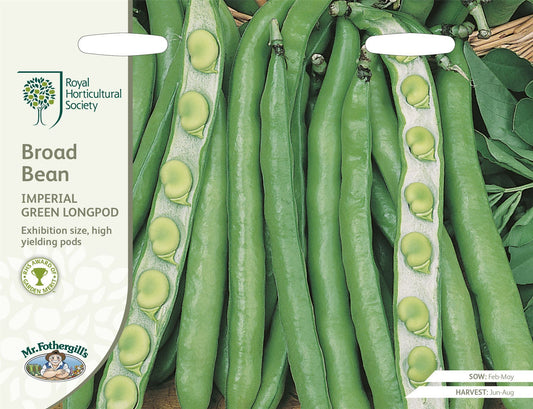 Mr Fothergills RHS Broad Bean Imperial Green Longpod 50 Seeds