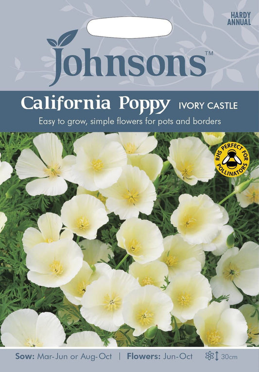 Johnsons California Poppy Ivory Castle 300 Seeds
