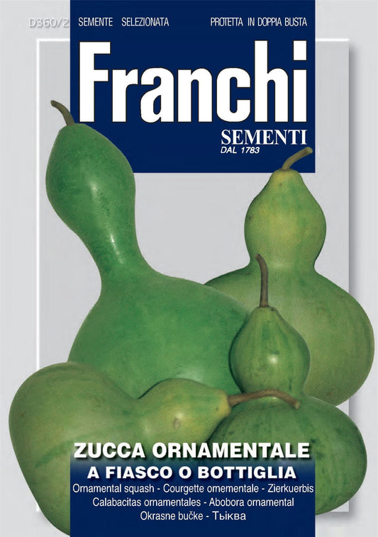 Franchi Seeds of Italy - Flower - FDBF_ 360-2 - Ornamental Squash - Flash or Bottle Shaped - Seeds