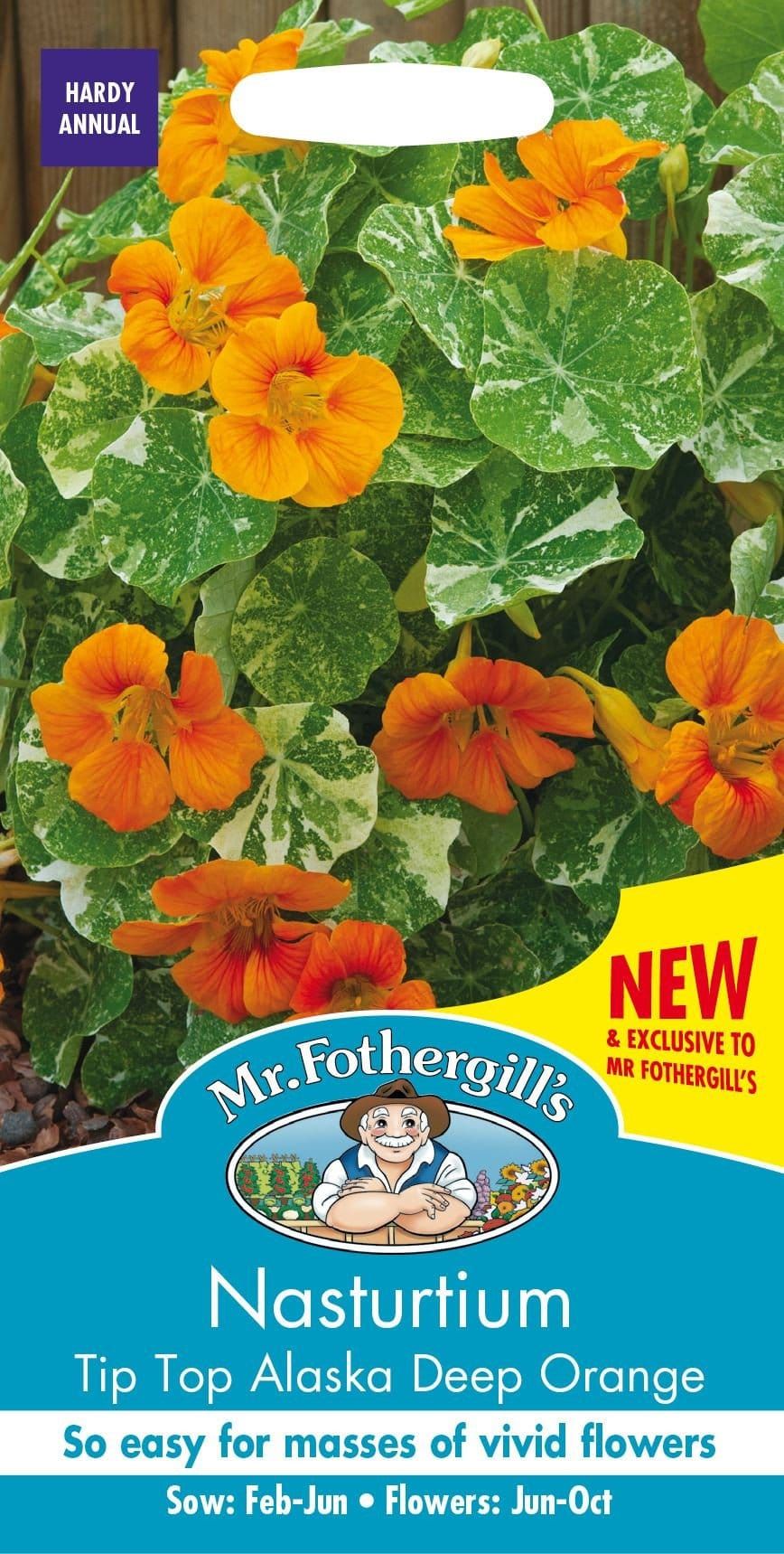 Mr Fothergills Nasturtium Tip Top Alaska Deep Orange 25 Seeds