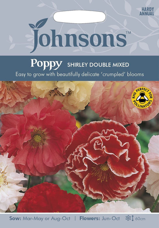 Johnsons Poppy Shirley Double Mixed 1500 Seeds