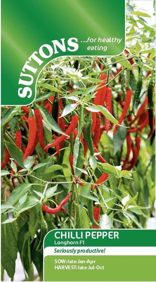 Sutton Seeds - Pepper Chilli Seeds - Longhorn F1