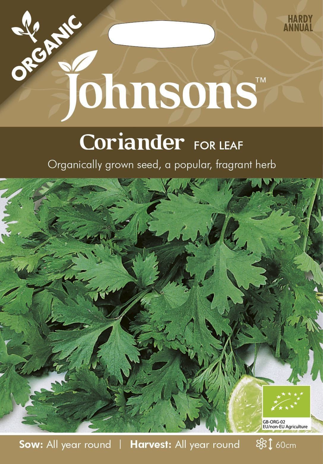 Johnsons Organic Herb Coriander for Leaf 100 Seeds