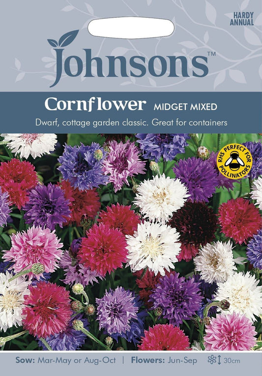 Johnsons Cornflower Midget Mixed 150 Seeds